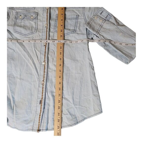 Allen B. Chambray and Crochet Button Up Denim Top embroidery southwest Small - Picture 9 of 9